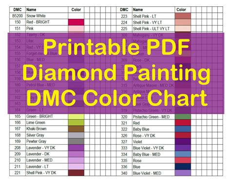 Pdf Free Printable Color Dmc Diamond Dotz Color Chart